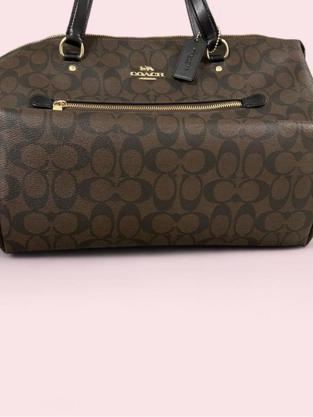 *SOLD* Coach Brown Signature Canvas Tote with Black Leather Straps - Picture 4 of 6